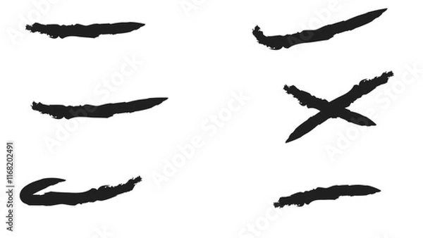 Fototapeta Hand drawn grunge straight and wavy brush strokes collection. Thick texture lines and bold brush strokes. Set of grunge brush paint, ink brush strokes. Vector illustration