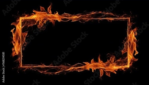 Fototapeta Fiery Frame: Blazing Flames Adorn Isolated Darkness