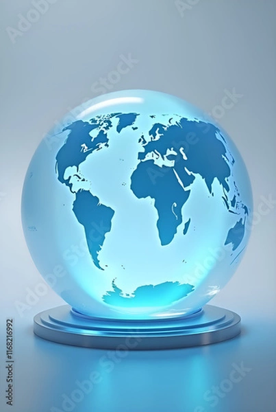 Fototapeta "3D Globe Illustration Showing Continents and Global Communication"