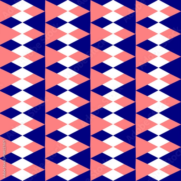 Fototapeta Pink and blue seamless triangle diamond pattern with triangles, seamless abstract geometric horizontal strip pattern repeat style. replete image design for fabric printing, diamond pattern