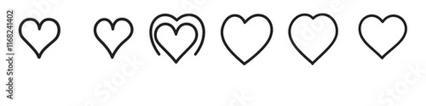 Fototapeta A collection of simple black heart icons outlined on a white background. These versatile designs are suitable for logos, clip art, or minimalist-themed creative projects.
