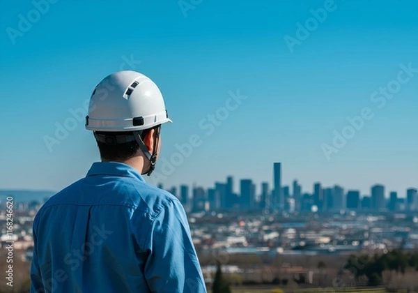 Fototapeta 作業着 - 男性  - 建築 - ヘルメット - 青空 - 都市
