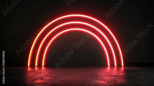 Fototapeta A vibrant neon red rainbow arching gracefully across a dark background, creating a striking visual contrast and modern aesthetic.