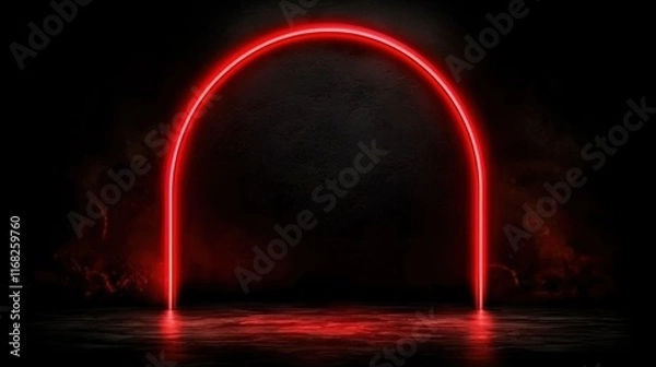 Fototapeta A vibrant red neon arch glows against a dark background, creating a dramatic and modern visual effect.
