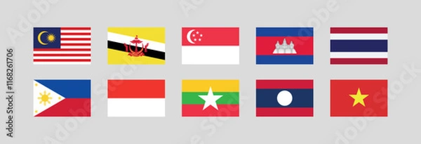 Fototapeta 
Association of Southeast Asian Nations Flag Set. Flag Bundle of ASEAN Members country. 