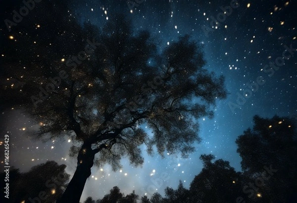 Fototapeta dazzli meteor majestic breathtaking shower night trees sky fireball illuminate amongst