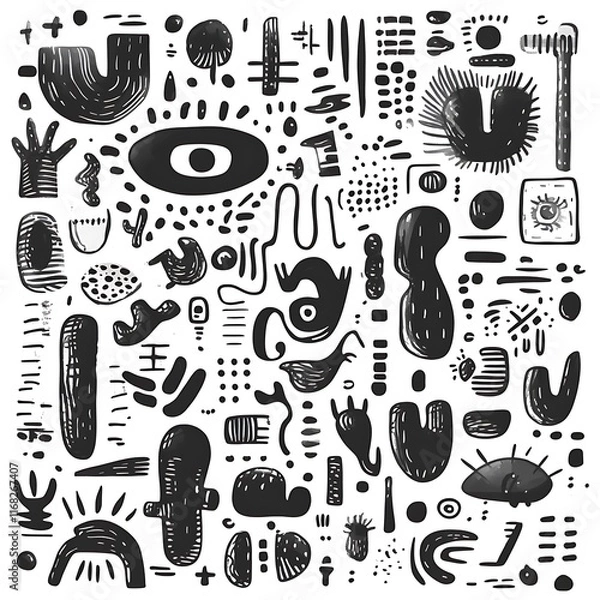 Fototapeta Playful Abstract Pattern with Cactus and Monster Motifs
