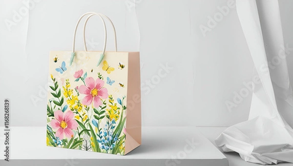 Fototapeta Title: A vibrant shopping bag adorned with a live 3D design.

