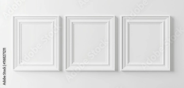 Fototapeta Three frames in a row, minimalistic white gallery space.