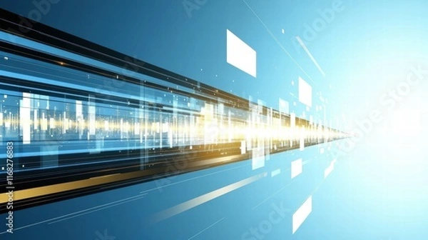 Fototapeta Abstract digital background with light beams and geometric shapes.