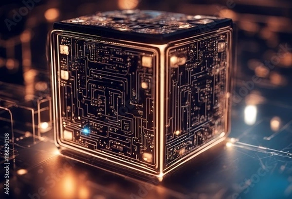 Fototapeta grid future background glowing board circuit cube