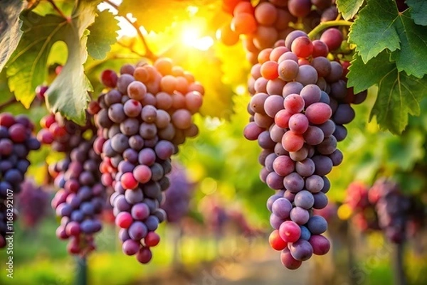 Fototapeta red grapes in vineyard