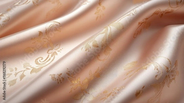 Fototapeta Delicate floral filigree patterns in shimmering gold foil on a soft pink satin-finished background.