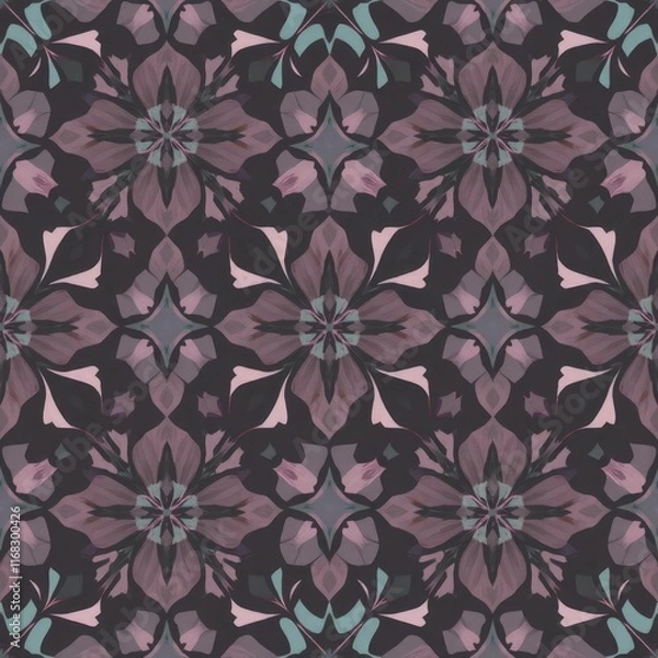 Fototapeta Intricate Floral Kaleidoscope Pattern in Muted Tones for Textile Design