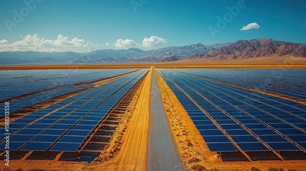Obraz Vast Solar Farm in Desert Landscape: A Sustainable Energy Solution