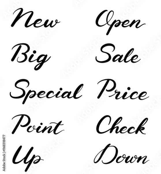 Obraz あしらい用の英単語（手書き、筆記体）