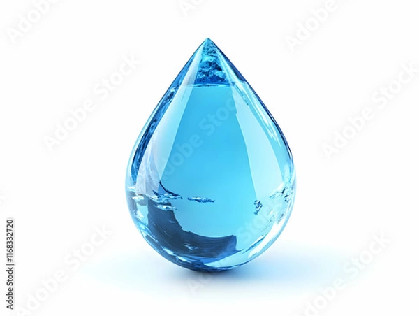 Obraz A crystal-clear blue water droplet, symbolizing purity and freshness, ideal for beverage and wellness themes.