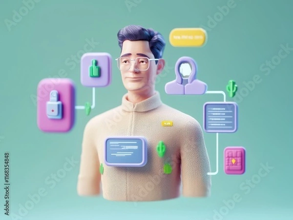 Fototapeta Innovative technology integration digital space 3d model futuristic environment close-up view conceptual design