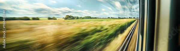 Obraz Blurred landscape view from a train window.