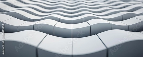 Fototapeta Grid abstract background idea. Abstract wavy pattern of white blocks creating a unique visual texture.
