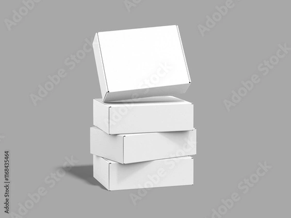 Fototapeta White Blank Stacked Boxes Mockup 3D Rendering