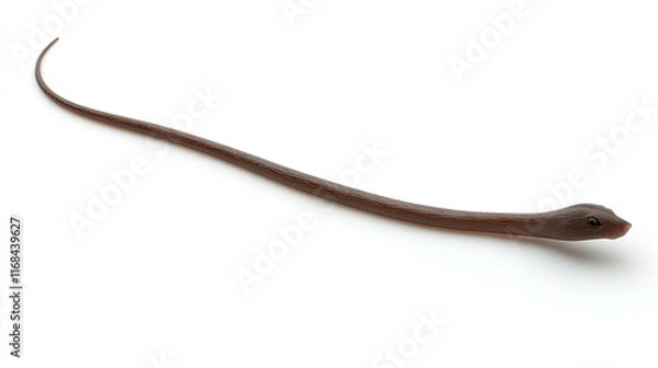 Fototapeta A long, slender creature resembling a snake or eel, showcasing its smooth, dark body.