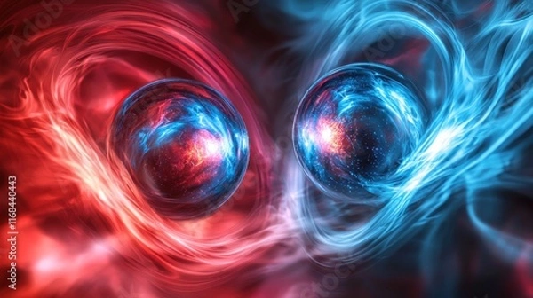 Fototapeta Quantum Entanglement: A Cosmic Dance of Two Intertwined Spheres