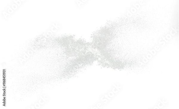 Fototapeta Fluffy White snow splash flying or throwing in mid air. Snowfall on Black background isolated. Snow dust element falling over dark night