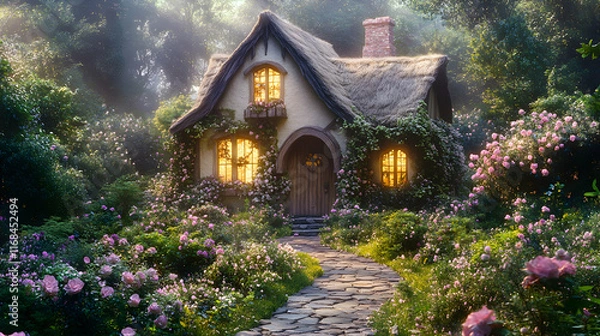 Obraz Enchanting Cottage Nestled Amidst Blooming Roses