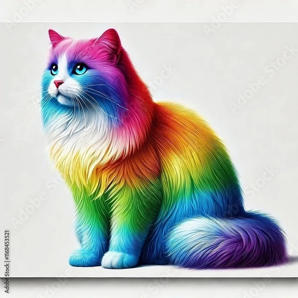 Fototapeta "Vibrant Rainbow Cat: A Spectrum of Whimsy and Elegance"