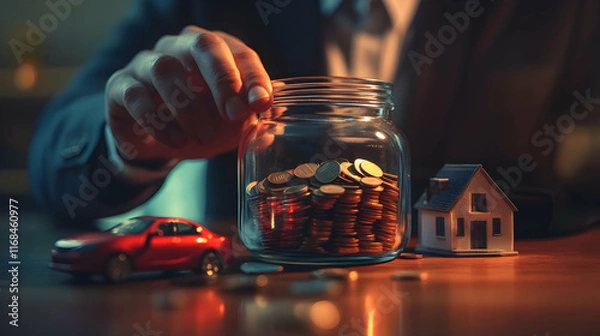 Obraz A person saving money for a house and car