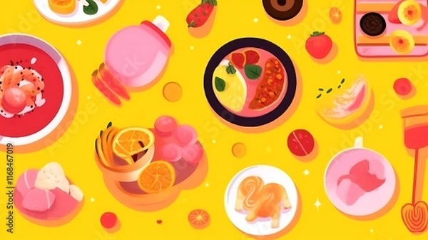 Fototapeta A vibrant overhead view of a colorful food arrangement