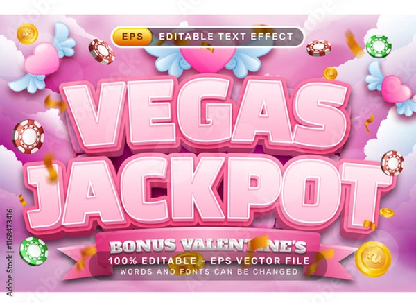 Fototapeta vegas jackpot valentines day 3d text effect and editable text effect