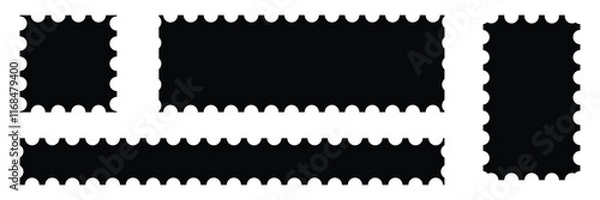Obraz Vector set of black oval labels with wavy edges. Ideal for classy stickers, tags, and branding designs. Postage stamp frame set.