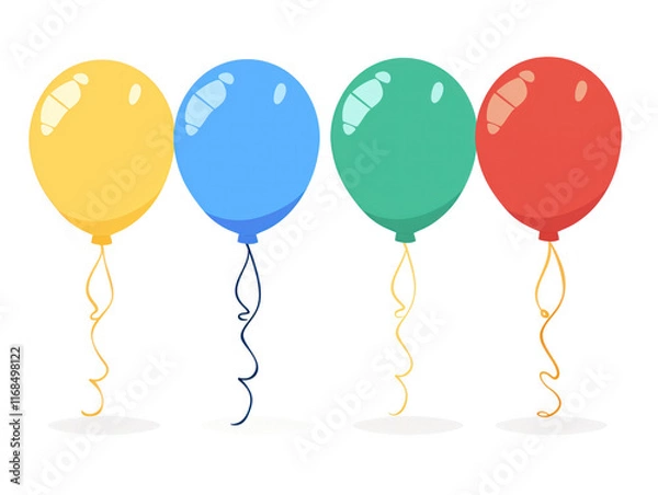 Obraz  cartoon-style balloons in blue, red, yellow, and green, perfect for parties. Great flat icons for celebrations and carnivals.