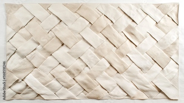Fototapeta Cream Leather Woven Texture Interlaced Beige Textile Background