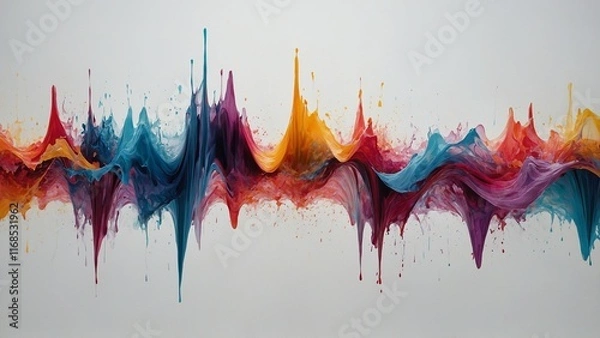 Obraz Vibrant abstract wave pattern with splashes of color representing sound or fluid motion