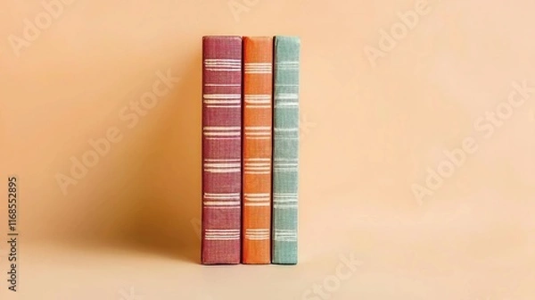 Fototapeta Three colorful books arranged on a soft background.