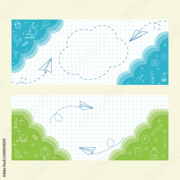 Obraz Paper Airplane Flight Path on Notebook Background Illustration vector illustration