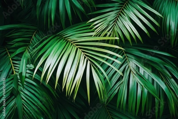Fototapeta Lush Green Tropical Palm Leaves Creating Beautiful Natural Background Texture