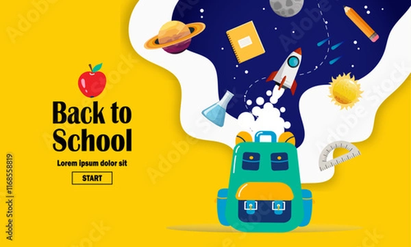 Obraz Backpack with School Supplies and Space Elements Illustration vector illustration