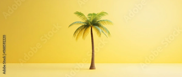 Fototapeta Single palm tree on yellow background.