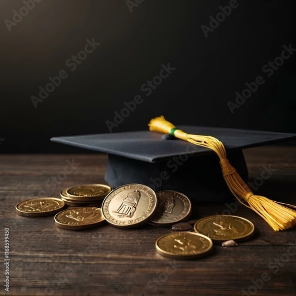 Obraz graduation hat and stack of coins