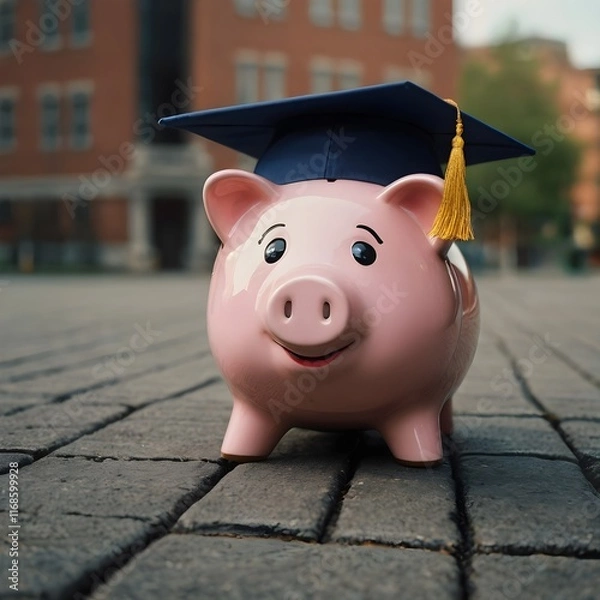 Obraz piggy bank in a graduation cap