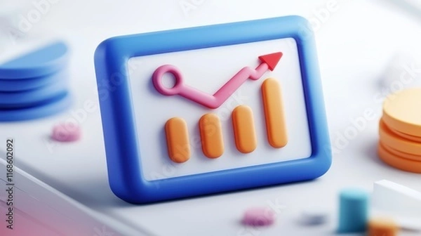 Fototapeta 3D Render of Upward Trending Graph Business Growth Chart Financial Success Icon