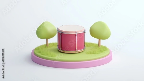 Obraz Pink Drum in Cartoon Style Park Scene 3D Rendered Illustration