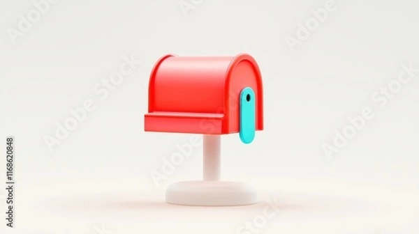 Obraz Modern Red Mailbox 3D Render Postbox Cartoon Style Communication Delivery Message