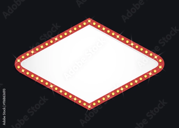 Fototapeta Glowing cinema signboard with light bulbs on the contour. Isolated on black background. Vector illustration, eps 10.