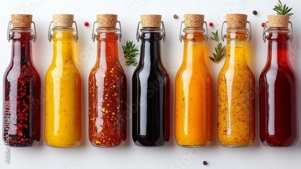 Fototapeta Condiment Bottles with Assorted Sauces Isolated on White Background. Generative AI