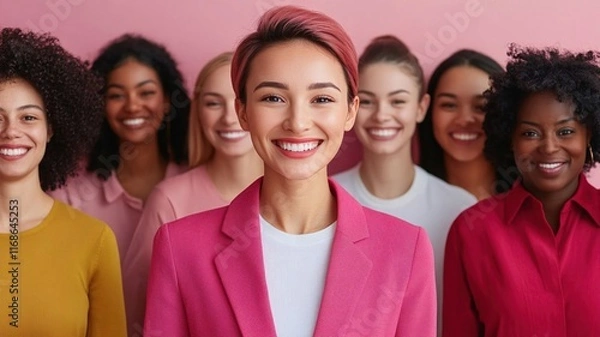 Fototapeta diverse group of women smiling together, showcasing unity and joy